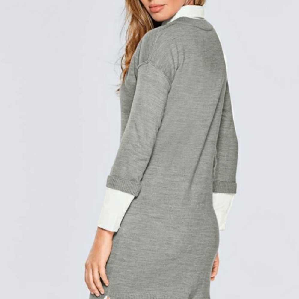 H&M Long Sleeve Ribbed Light Knit Knee-Length Dress Grey 50% Wool 50% Acrylic